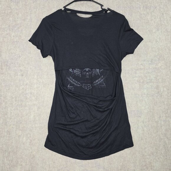 Fox Racing Graphic Skull Wings Womens Black & Purple T-Shirt XS Cotton Blend - Picture 2 of 9